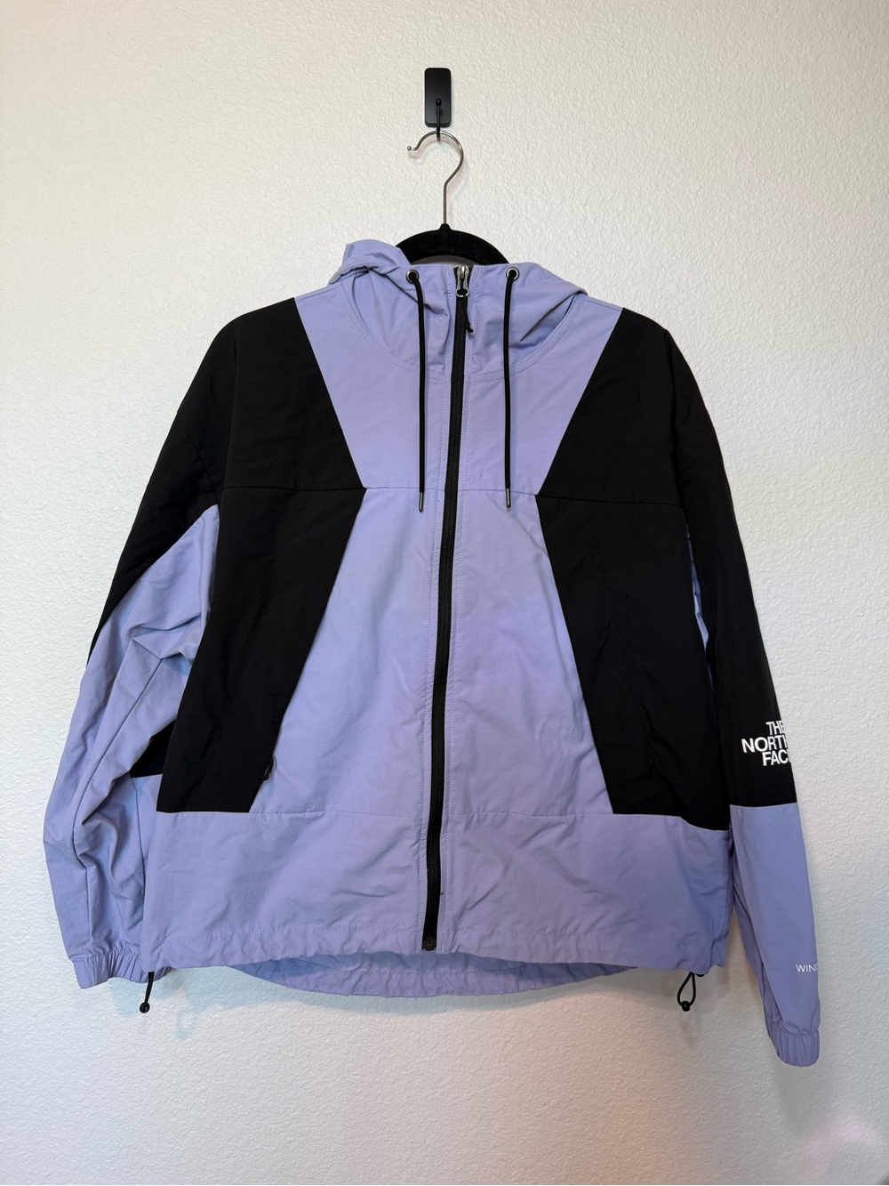 The North Face Lavender and Black Colorblock Hooded Windbreaker